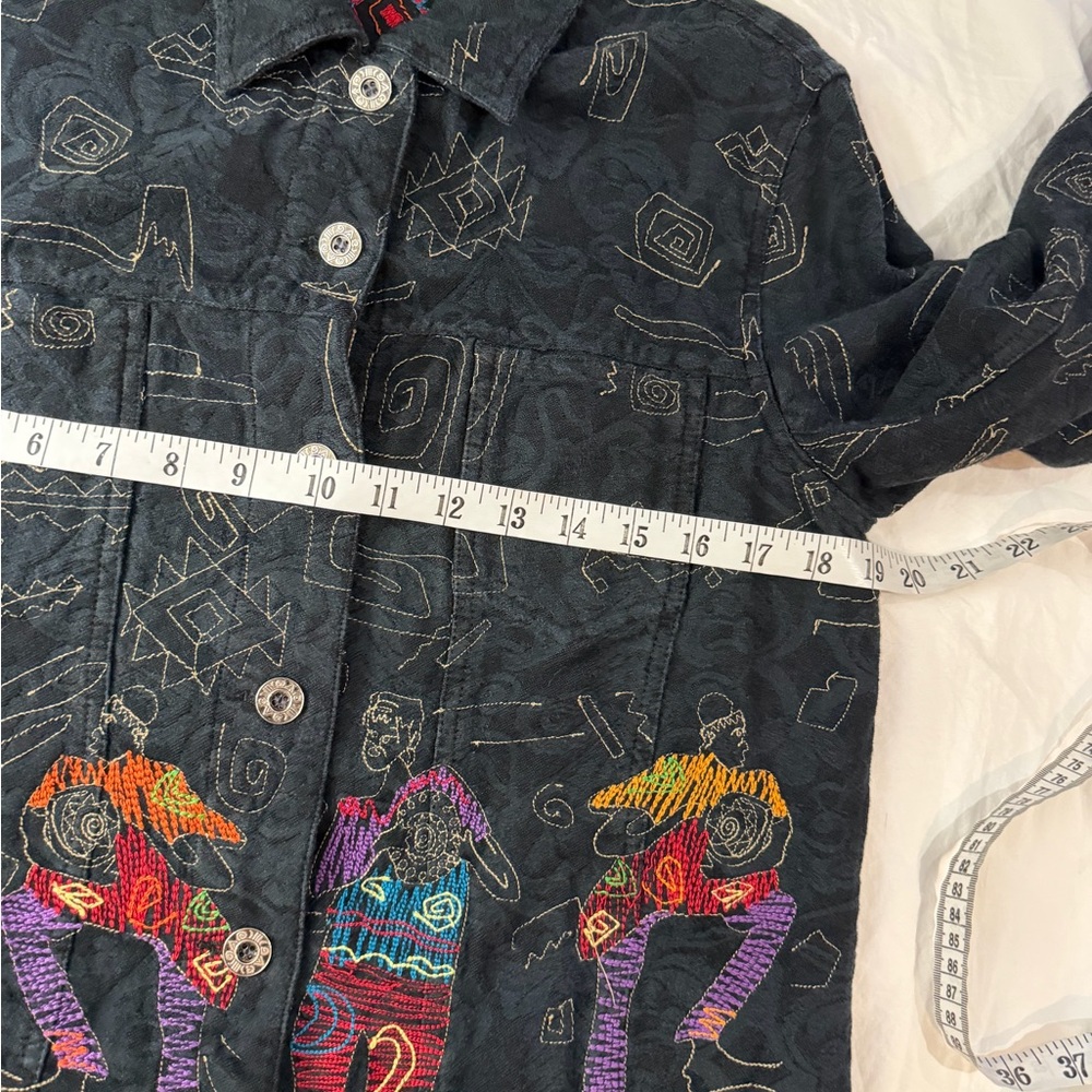 CHICO'S Embroidered Jacket Tribal Bohemian Musicians Black 1‎ S-M - Picture 8 of 12